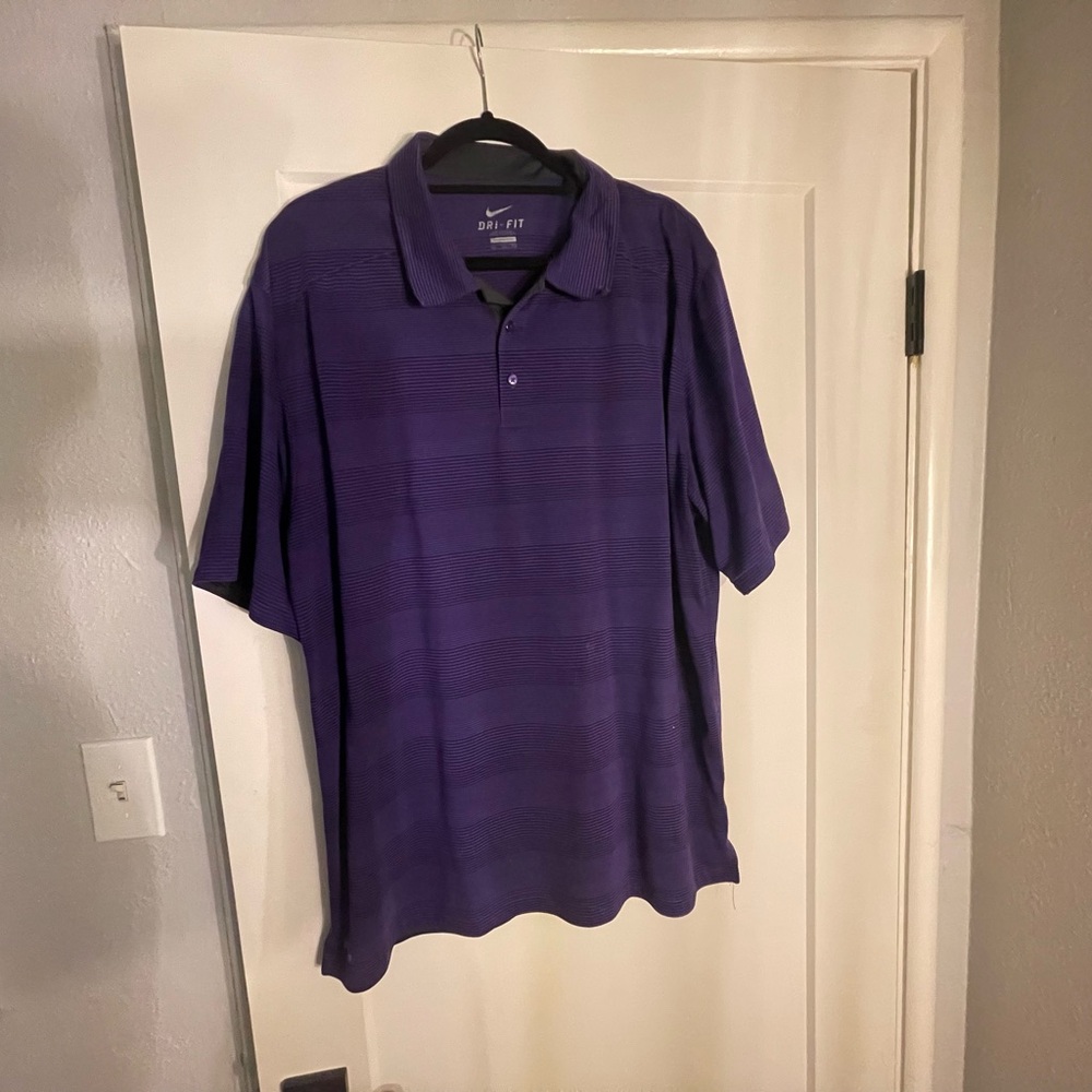 Nike Men's Striped Purple Polo Shirt